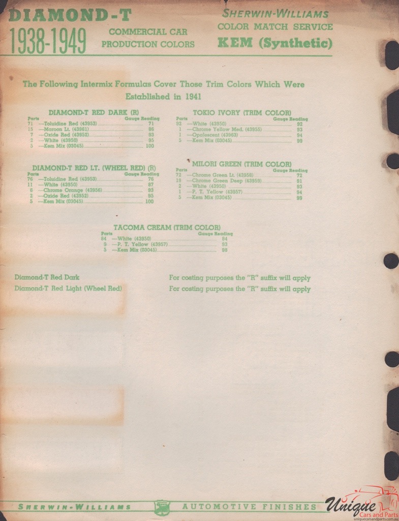 1938 Diamond-T Paint Charts Williams 2